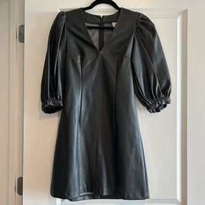 H&M black faux leather puff sleeve dress size 4